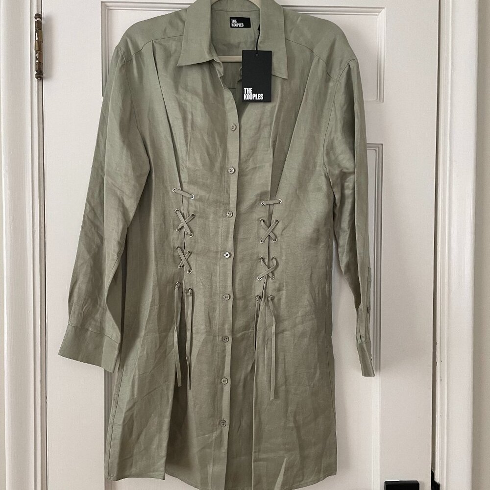 The Kooples Sage Green Lace Detail Shirt Dress Size L (Kooples Size 3)  NWT